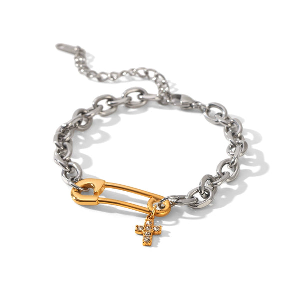 Wholesale Stainless Steel Electroplated Hammered Texture Geometric Open Paperclip Bracelet Jewelry Accessories
