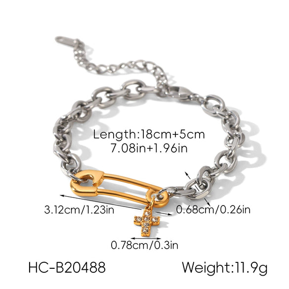 Wholesale Stainless Steel Electroplated Hammered Texture Geometric Open Paperclip Bracelet Jewelry Accessories