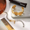 Wholesale Stainless Steel Electroplated Hammered Texture Geometric Open Paperclip Bracelet Jewelry Accessories