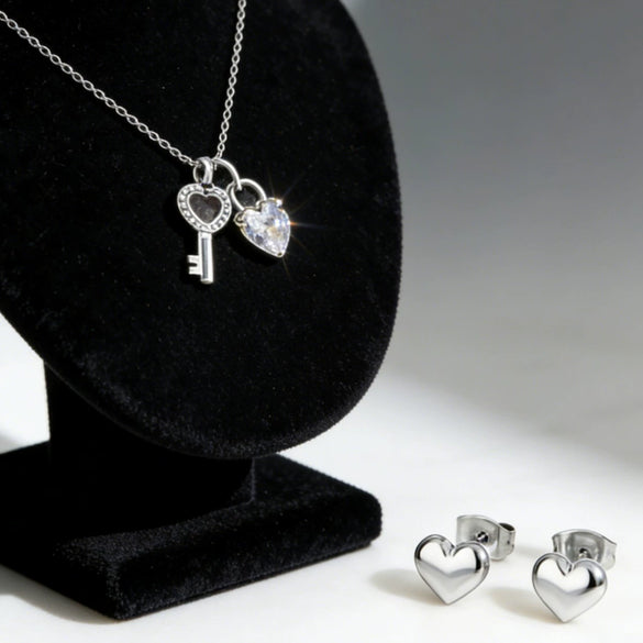 Wholesale Stainless Steel Electroplated Heart And Drop Bell Pattern Jewelry Set Including Necklace And Earrings For Women