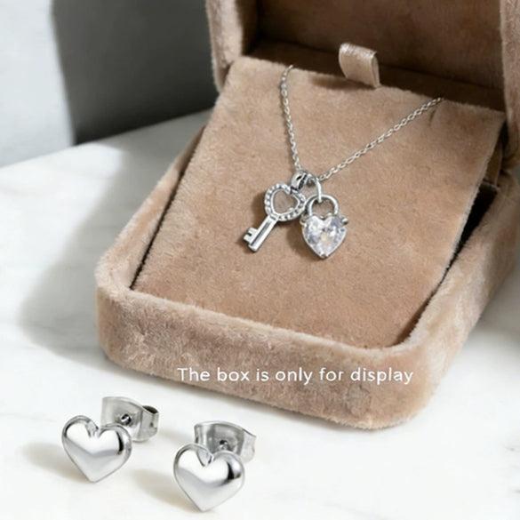 Wholesale Stainless Steel Electroplated Heart And Drop Bell Pattern Jewelry Set Including Necklace And Earrings For Women