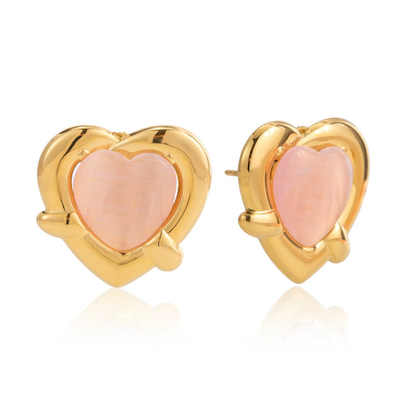 Wholesale Stainless Steel Electroplated Heart Shape Cat Eye Pendant Earrings For Women Niche Fashion Design Ins Style