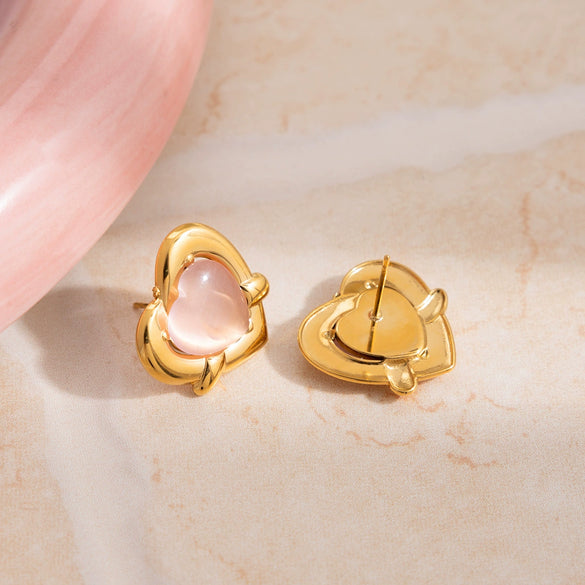 Wholesale Stainless Steel Electroplated Heart Shape Cat Eye Pendant Earrings For Women Niche Fashion Design Ins Style