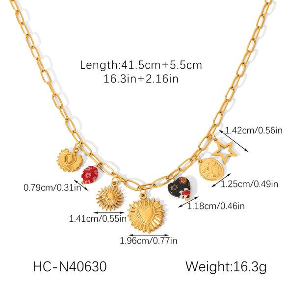 Wholesale Stainless Steel Electroplated Heart Shape Flower Bow Tie Star Geometric Pendant Necklace For Women
