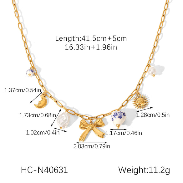 Wholesale Stainless Steel Electroplated Heart Shape Flower Bow Tie Star Geometric Pendant Necklace For Women
