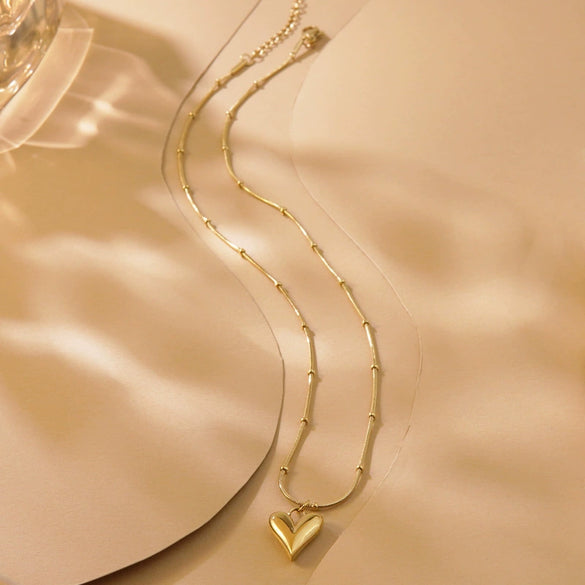 Wholesale Stainless Steel Electroplated Heart Water Drop Bell Shaped Women's Jewelry Set With Snake Bone Chain Necklace And Earrings