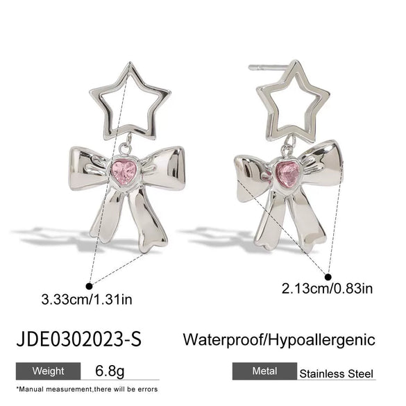 Wholesale Stainless Steel Electroplated Hollow Fivepointed Star Bow Earrings Sweet Cool Minimalist Style