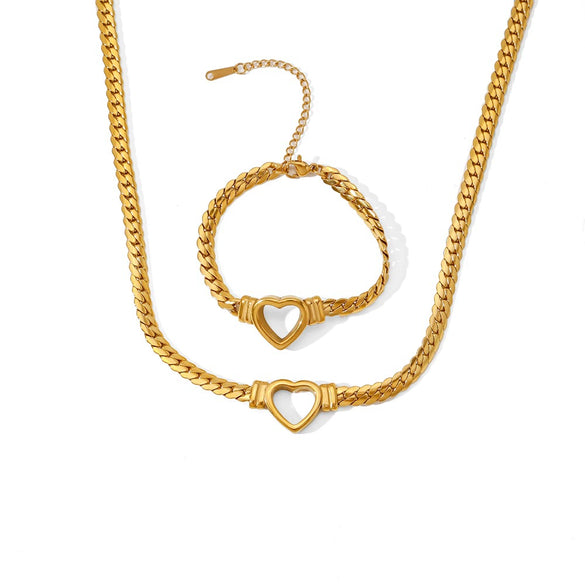 Wholesale Stainless Steel Electroplated Hollow Heartshaped Geometric Simple Unisex Bracelet Necklace