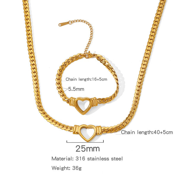 Wholesale Stainless Steel Electroplated Hollow Heartshaped Geometric Simple Unisex Bracelet Necklace