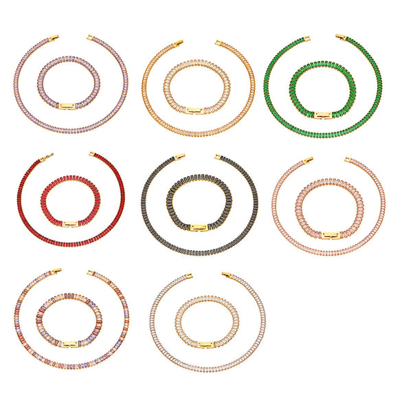 Wholesale Stainless Steel Electroplated Inlaid With Colored Zircon Bracelets And Necklaces For Women