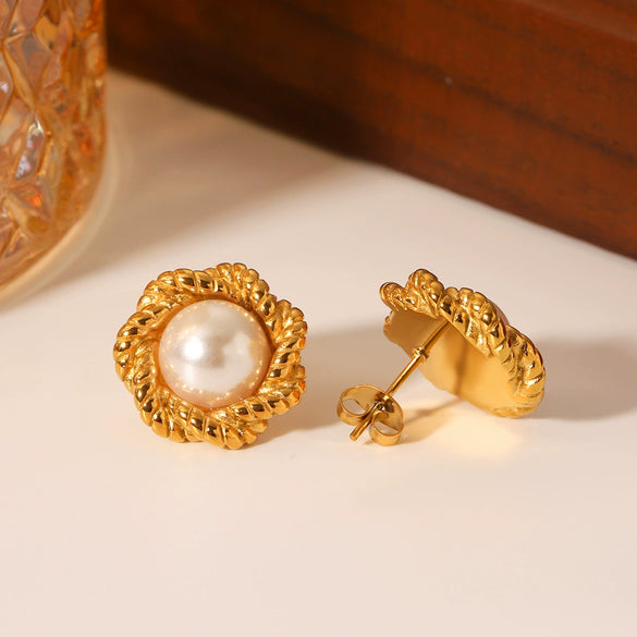 Wholesale Stainless Steel Electroplated Ins Style Geometric And Flower Pattern Women's Earrings