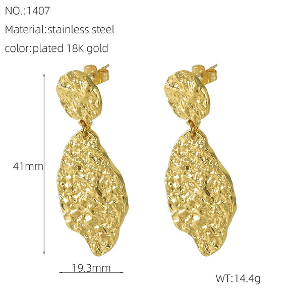 Wholesale Stainless Steel Electroplated Irregular Leaves Midlength Women's Earrings In Middle Ancient Vintage Style