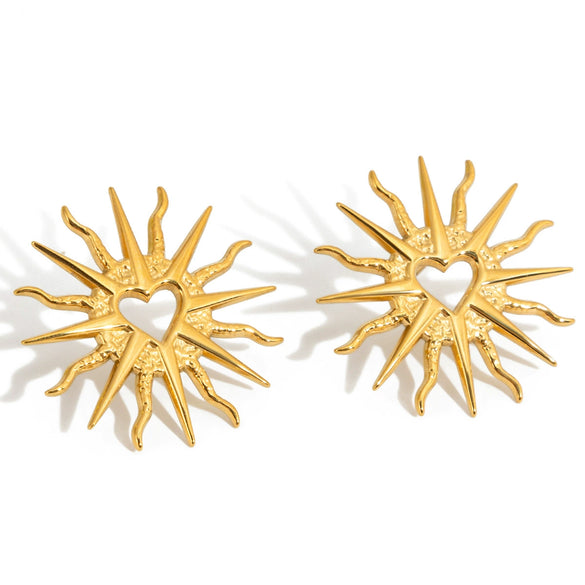 Wholesale Stainless Steel Electroplated 18K Gold Cut Out Heart And Flower Earrings For Women