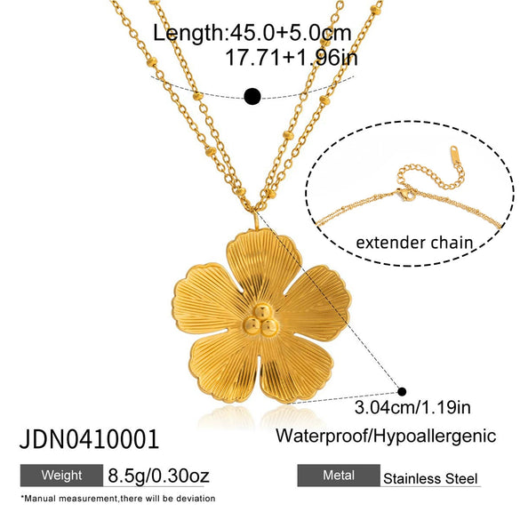Wholesale Stainless Steel Electroplated 18K Gold Fivepetal Flower Necklace And Ring Set For Women