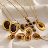 Wholesale Stainless Steel Electroplated 18K Gold Geometric Cross Necklace And Oval Earrings For Women