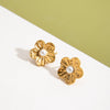 Wholesale Stainless Steel Electroplated 18K Gold Geometric Flower Pearls Ear Clips For Women