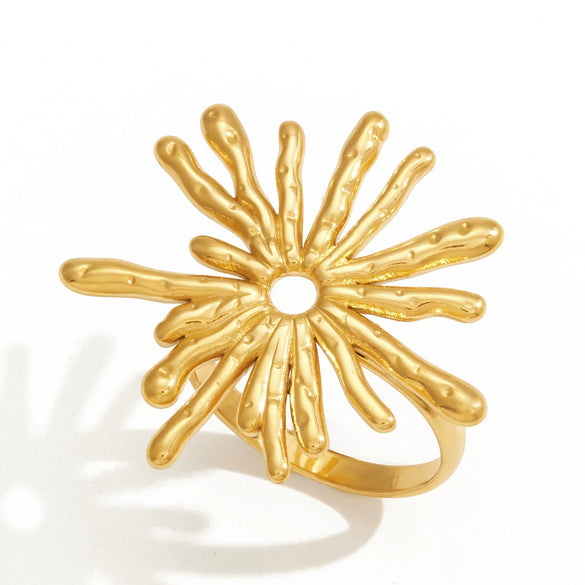 Wholesale Stainless Steel Electroplated 18K Gold Geometric Sunflower Ring For Women Stylish Unique