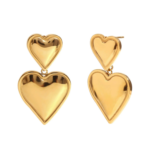 Wholesale Stainless Steel Electroplated 18K Gold Heart Doublelayer Love Pendant Earrings For Women
