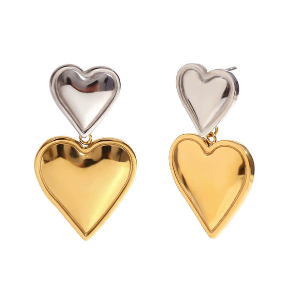 Wholesale Stainless Steel Electroplated 18K Gold Heart Doublelayer Love Pendant Earrings For Women