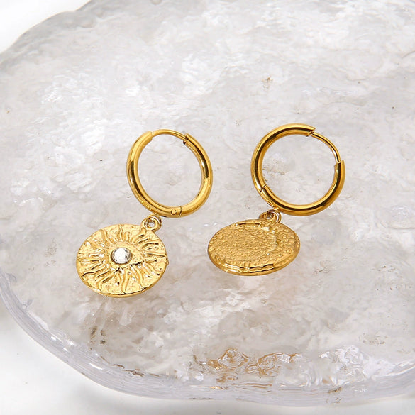 Wholesale Stainless Steel Electroplated 18K Gold Heart Shape Pendant Earrings For Women Retro Ins Style Minimalist