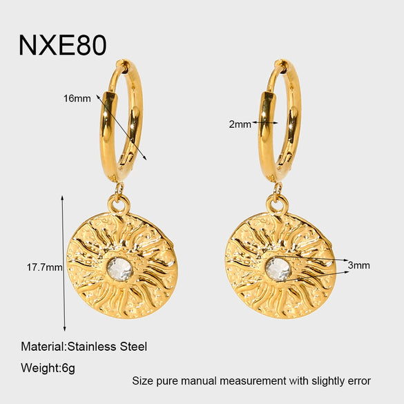 Wholesale Stainless Steel Electroplated 18K Gold Heart Shape Pendant Earrings For Women Retro Ins Style Minimalist