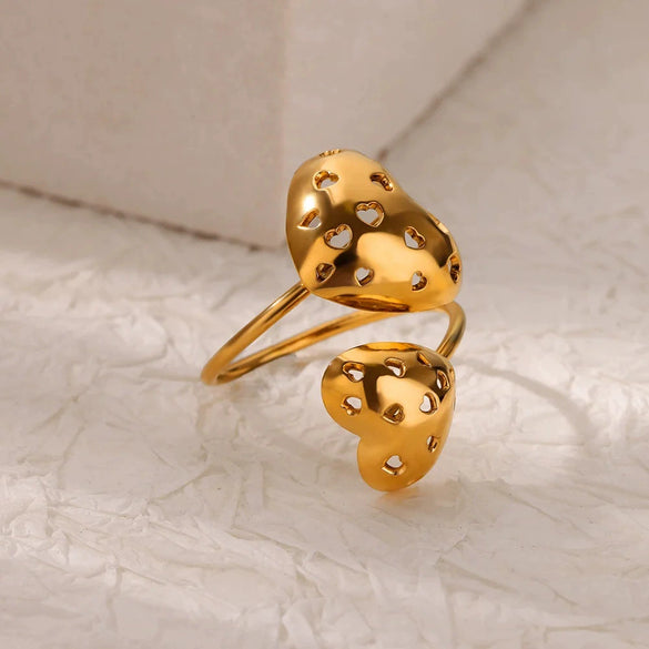 Wholesale Stainless Steel Electroplated 18K Gold Open Heart Shaped Love Ring For Women