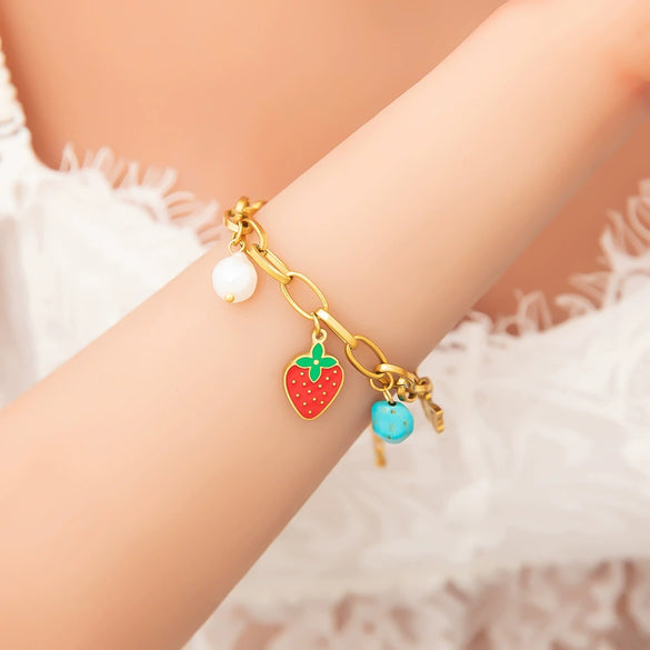 Wholesale Stainless Steel Electroplated 18K Real Gold Fruitshaped Diy Bracelet And Pendant Hand Jewelry For Women