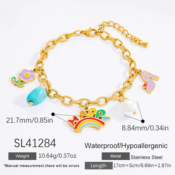 Wholesale Stainless Steel Electroplated 18K Real Gold Fruitshaped Diy Bracelet And Pendant Hand Jewelry For Women