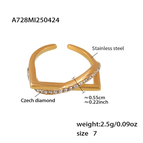 Wholesale Stainless Steel Electroplated 18K Real Gold Geometric Ferris Wheel Cross Double Layer Index Finger Ring For Women