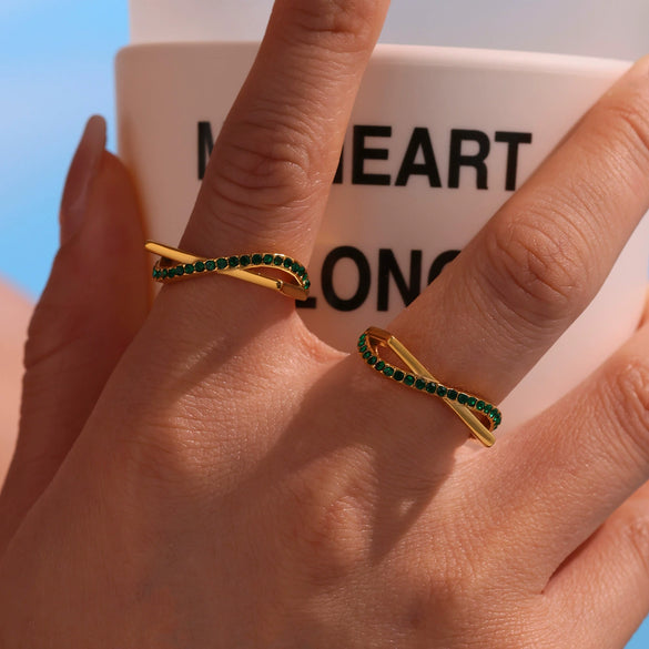 Wholesale Stainless Steel Electroplated 18K Real Gold Geometric Ferris Wheel Cross Double Layer Index Finger Ring For Women