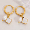 Wholesale Stainless Steel Electroplated 18K Real Gold Heart Shape And Insect Pattern Earrings For Women
