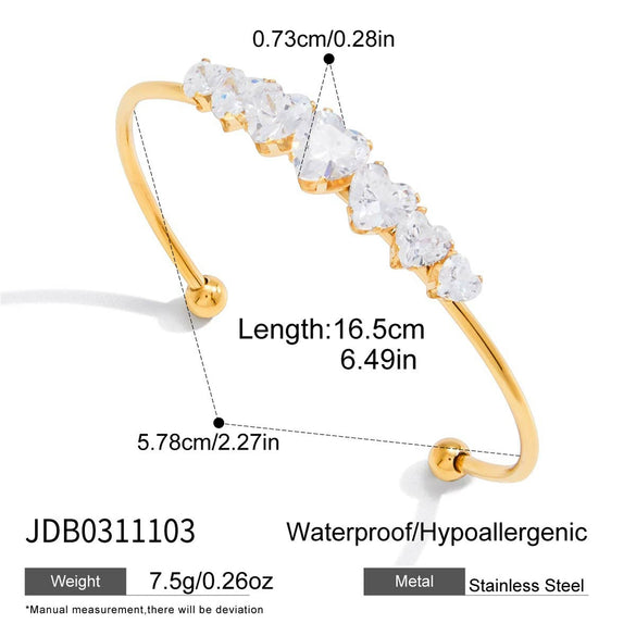 Wholesale Stainless Steel Electroplated 18K White Geometric Heart Zircon Open Bracelet For Women