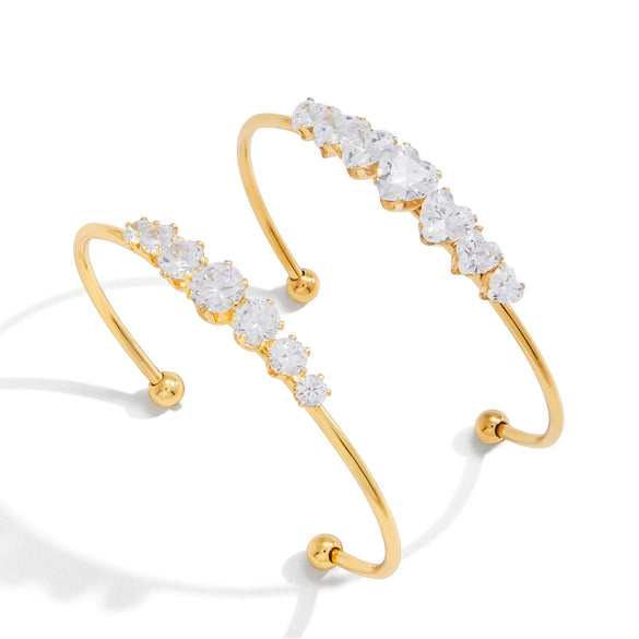 Wholesale Stainless Steel Electroplated 18K White Geometric Heart Zircon Open Bracelet For Women