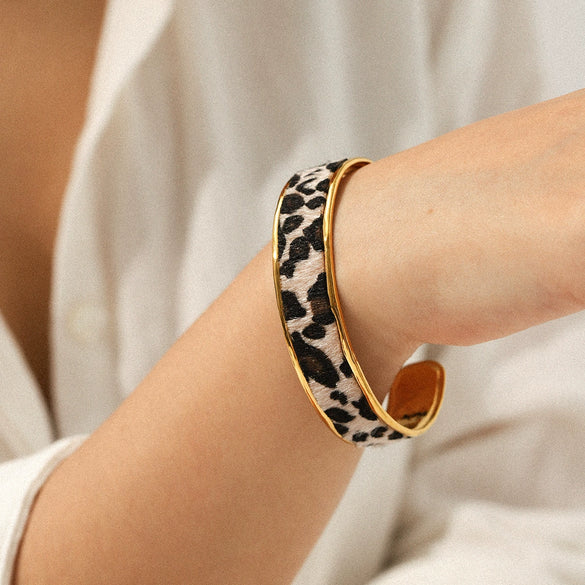Wholesale Stainless Steel Electroplated Leopard Print Geometric Bracelet Jewelry