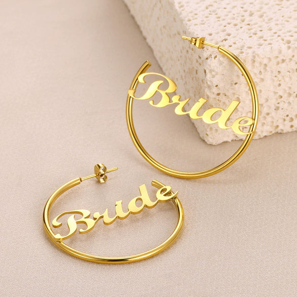 Wholesale Stainless Steel Electroplated Letters Numbers Text Round Earrings For Women