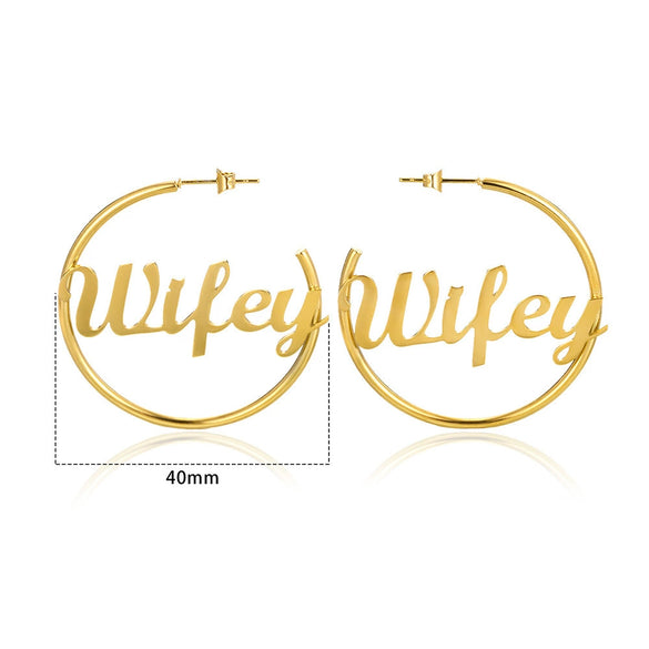 Wholesale Stainless Steel Electroplated Letters Numbers Text Round Earrings For Women
