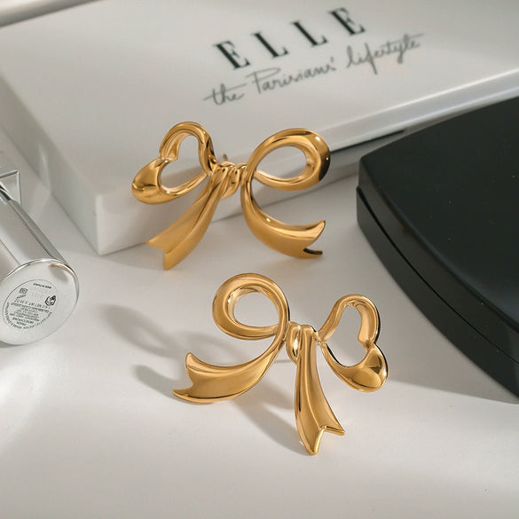 Wholesale Stainless Steel Electroplated Love Bow Earrings For Women Quiet Fashion Design