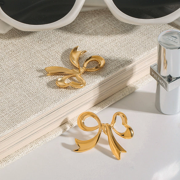 Wholesale Stainless Steel Electroplated Love Bow Earrings For Women Quiet Fashion Design