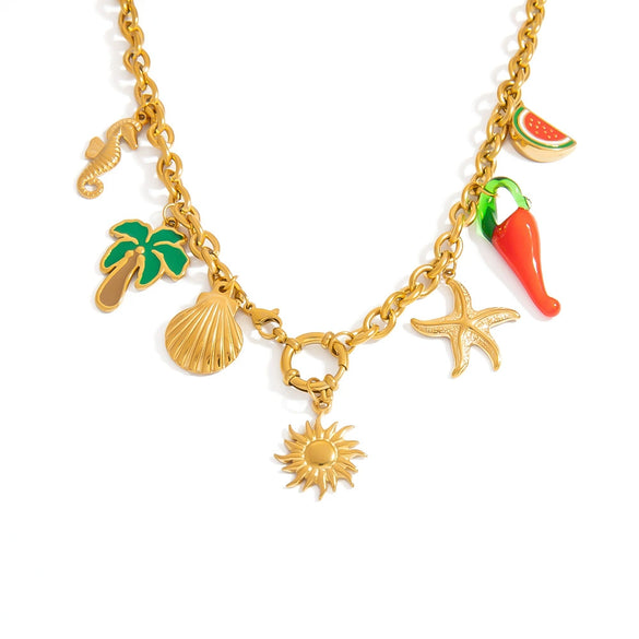 Wholesale Stainless Steel Electroplated Necklace With Animal Zodiac Fruit Leaf Patterns For Women