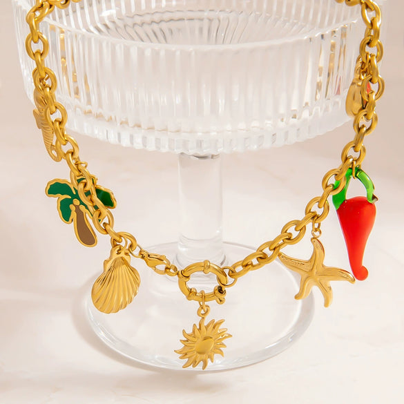 Wholesale Stainless Steel Electroplated Necklace With Animal Zodiac Fruit Leaf Patterns For Women