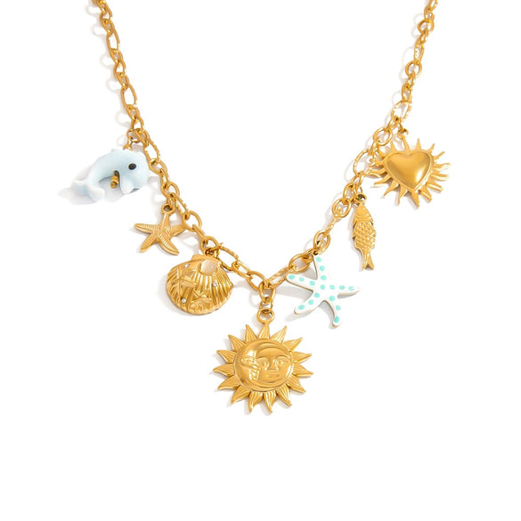Wholesale Stainless Steel Electroplated Necklace With Heart Shape Fruit Flower Bow Animal Zodiac Pendant For Women