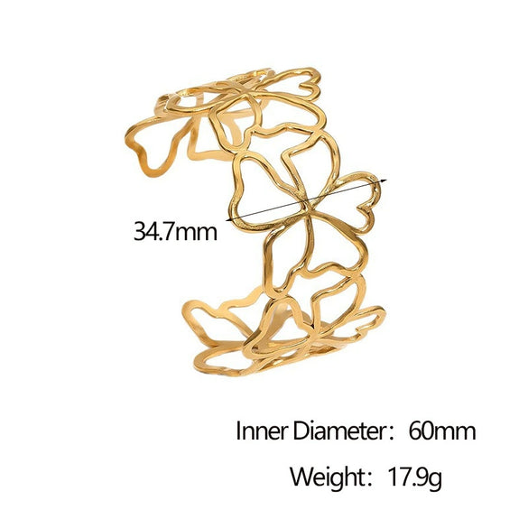 Wholesale Stainless Steel Electroplated Open Bracelet With Hollow Flower Design Simple Style Accessories
