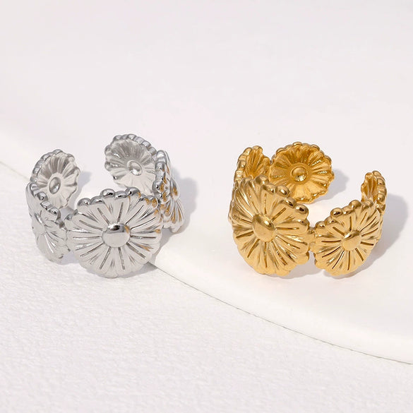 Wholesale Stainless Steel Electroplated Open Ring And Bracelet For Women With Flower Design
