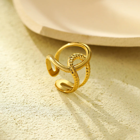 Wholesale Stainless Steel Electroplated Opening Ring Jewelry With Line Winding Texture And Light Luxury Style For Women