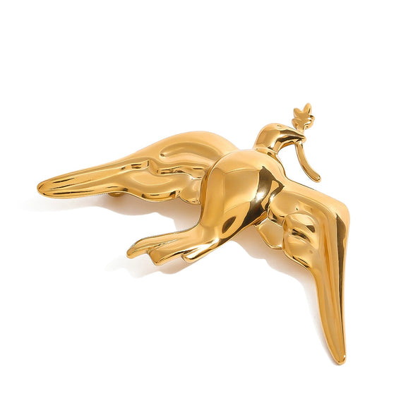 Wholesale Stainless Steel Electroplated Peace Dove Retro Brooch Women's Jewelry
