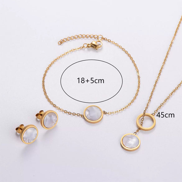 Wholesale Stainless Steel Electroplated Plant Flowers Pattern Round Stud Earrings Bracelet Necklace Threepiece Set For Women