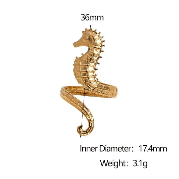 Wholesale Stainless Steel Electroplated Seahorse Open Ring For Women Simple Animal Style Jewelry