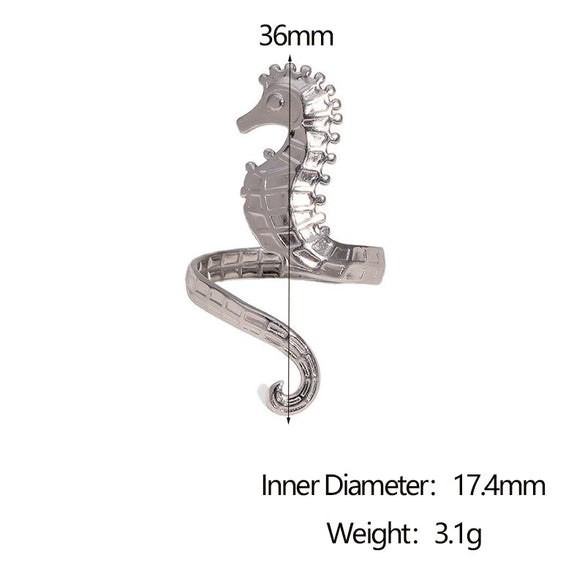 Wholesale Stainless Steel Electroplated Seahorse Open Ring For Women Simple Animal Style Jewelry