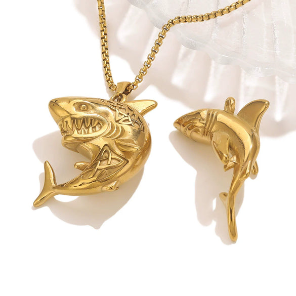 Wholesale Stainless Steel Electroplated Shark Pendant Jewelry Necklace