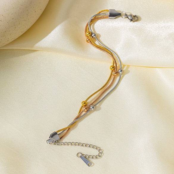 Wholesale Stainless Steel Electroplated Snake Bone Chain Multilayer Beaded Necklace And Bracelet For Women